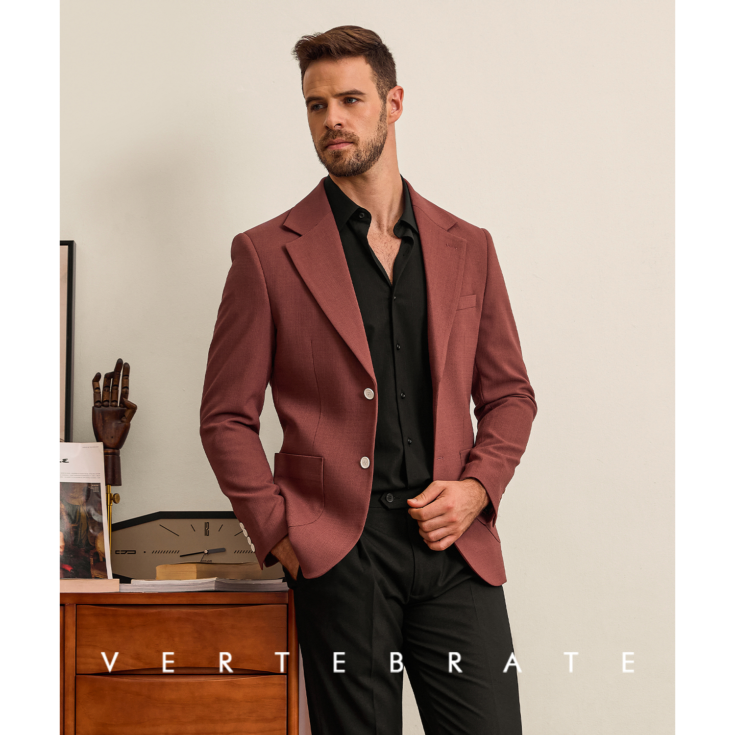 粗纺面料火星红休闲单西装