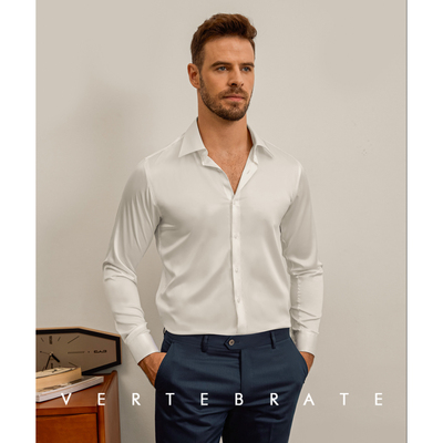 雅痞风仿丝绸缎面长袖衬衫