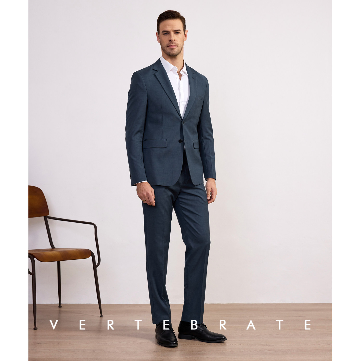 脊椎动物男装商务正装灰青色暗纹肌理西装西裤两件套装男士西服