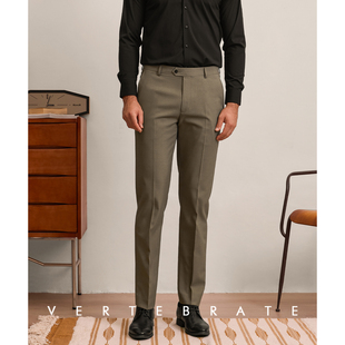 脊椎动物男装秋冬双色斜纹棕咖色百搭男士修身西裤好打理基础长裤