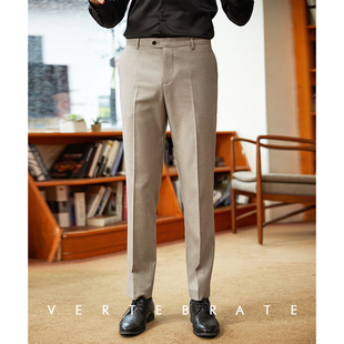 脊椎动物男装杏灰色韩式年轻色系长裤莱赛尔天丝绵羊毛混纺西裤