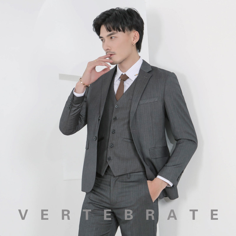 灰色条纹商务英伦职业绅士男装