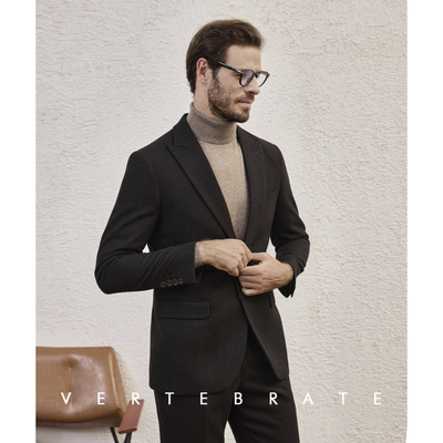 深咖色粗纺羊毛混纺西装复古西装