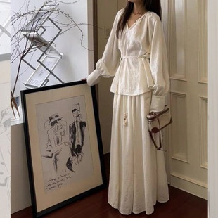 法式休闲简约高级感宽松衬衫2025年秋季小个子休闲减龄半身裙套装