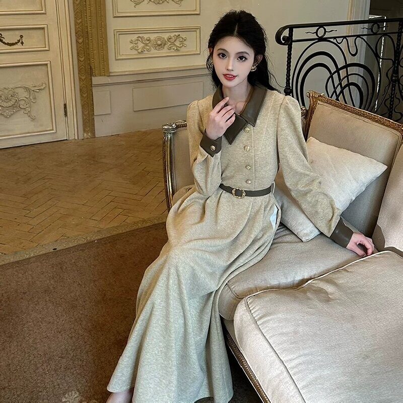 女装连衣裙秋冬款穿搭气质巨好看掐腰法式复古风格长袖女装连衣裙
