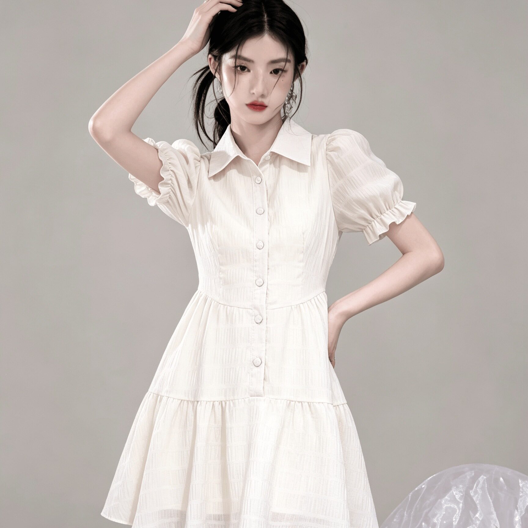 纯欲衬衫连衣裙女设计感休闲夏季2026新款辣妹泡泡袖小个子短裙子