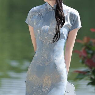 绝美改良国风旗袍夏季2026新款少女夏年轻款蓝色连衣裙新中式优雅