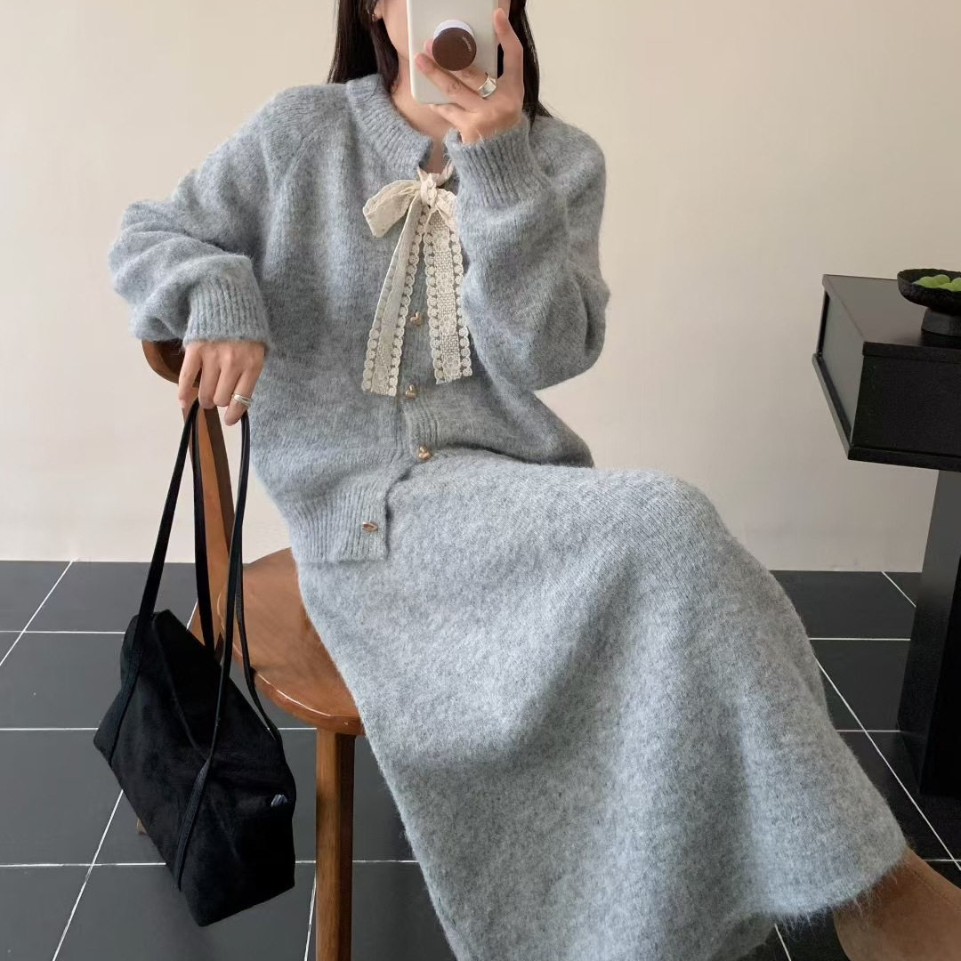 秋冬季2025年新款温柔风设计感蕾丝系带开衫+ 半身裙气质套装女潮,女装/女士精品,连衣裙,淘宝优惠券,粉丝福利购,淘宝优惠卷