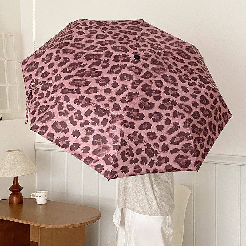 ins莓粉豹纹折叠雨伞防晒