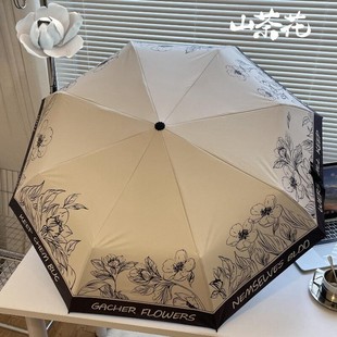 2024法式 复古山茶花雨伞晴雨两用全自动黑胶遮阳伞女士高颜值伞