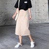Korean Edition Easy Girdle Before the split ends Beige skirt girl student Autumn skirt Mid length version Denim skirt Sundress