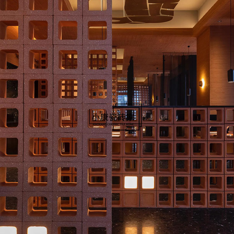 红色水泥构件定制商业空间设计民宿酒店庭院围墙隔断设计装修