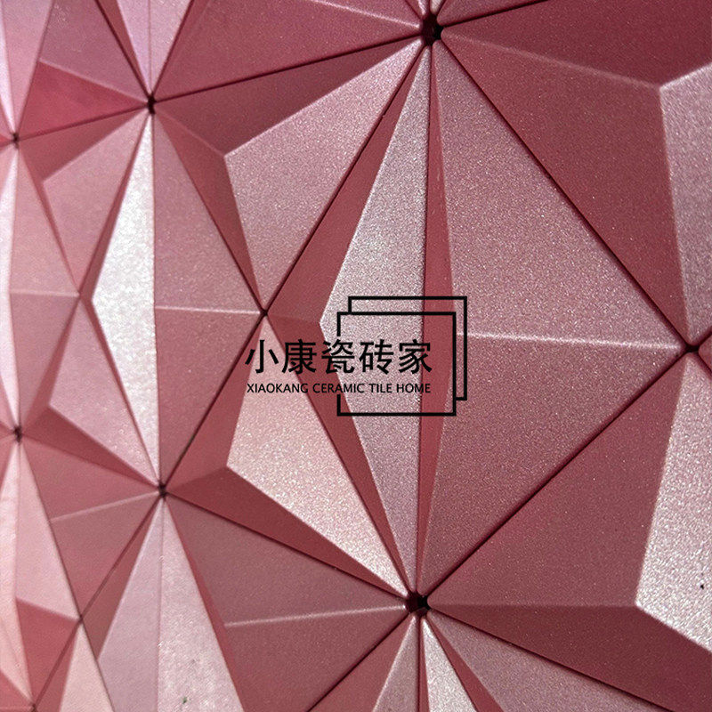 网红红色立体几何三角体菱形手工砖墙面装饰室内设计装修选材