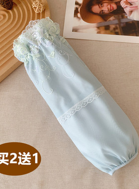 2025白色米色蕾丝袖套长款蓝色羽绒服护袖纯棉成人防污套袖秋冬