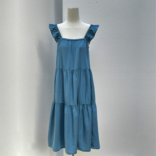 减龄吊带裙子夏外贸正品 天丝连衣裙轻奢高级感甜美小飞袖 原单尾货