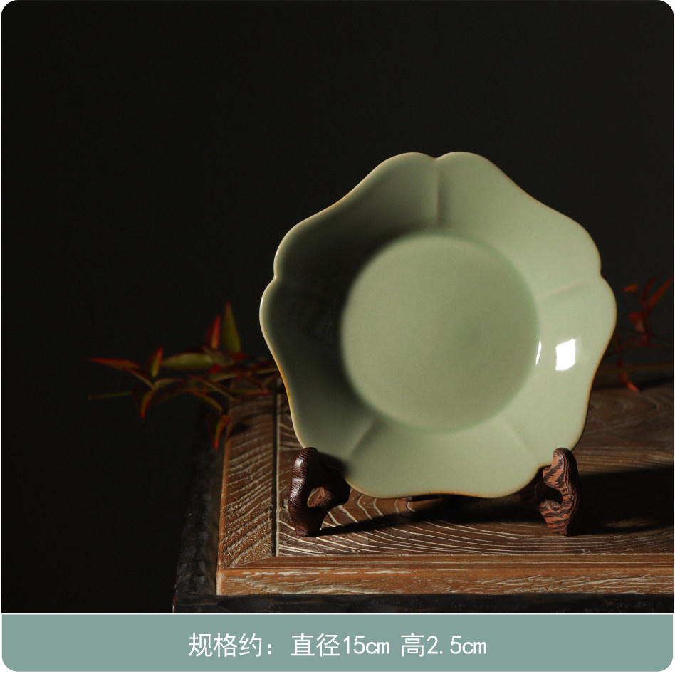 燕庐龙腾越窑青瓷秘色瓷五葵口小盘壶承杯托复古纯色传统工艺