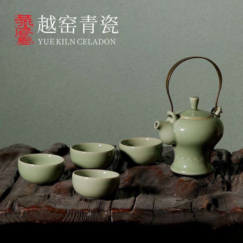 燕庐龙腾越窑秘色瓷青莲茶具家日用茶具套装礼盒