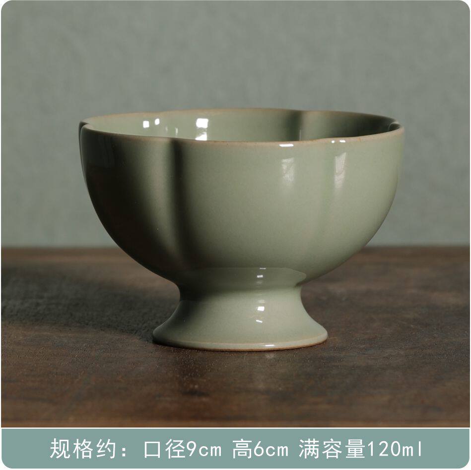 燕庐龙腾越窑青瓷单杯宋六瓣花口盏秘色瓷非遗复古风礼盒装中式