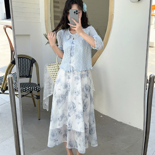 205超火春装套装温柔风吊带连衣裙搭配长袖针织开衫甜美两件套裙