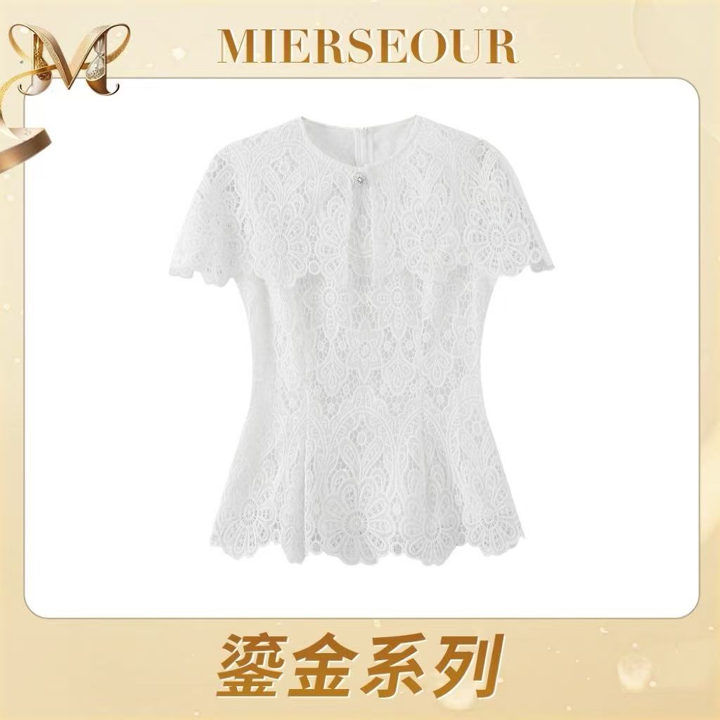 MIERSEOUR鎏金系列【温柔陷阱】法式蕾丝刺绣上衣短袖5280