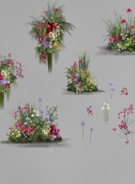 新品绿红色清新花艺造型ipad手绘婚礼PSD效果图分层免扣PNG素材