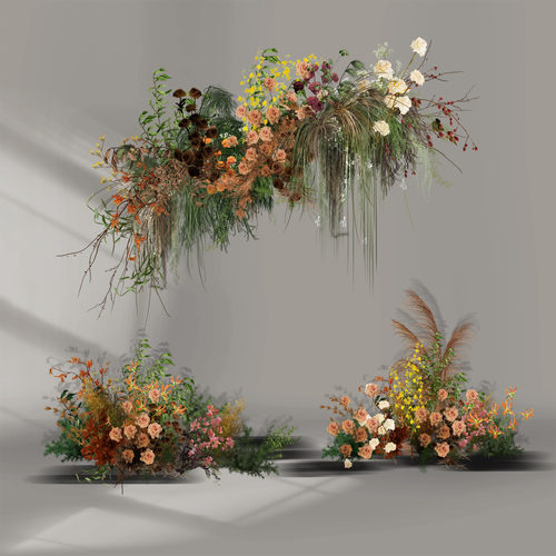 复古黄花艺素材ipad手绘秋色清新婚礼PSD效果图分层免扣PNG素材