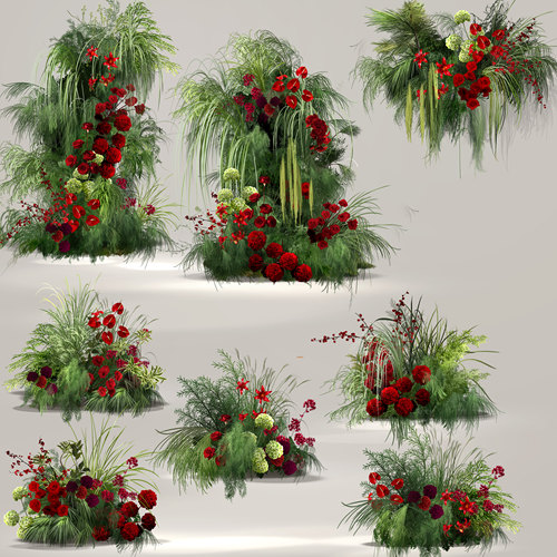 新品红绿色新中式花艺ipad手绘婚礼PSD效果图分层免扣PNG素材