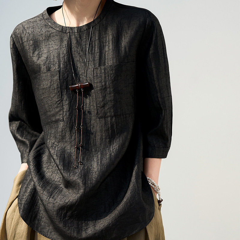 龟裂纹香云纱真丝高端女装套装小衫上衣长裤子2026女装夏季桑蚕丝