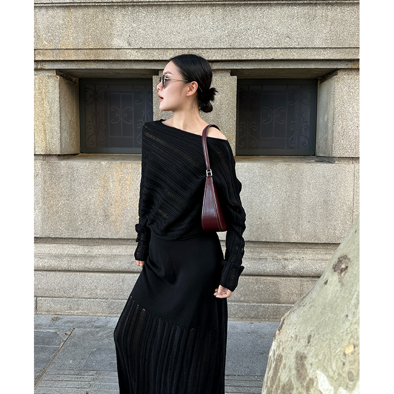 TENSO佃时羊毛不规则镂空毛衣上衣女秋季241269