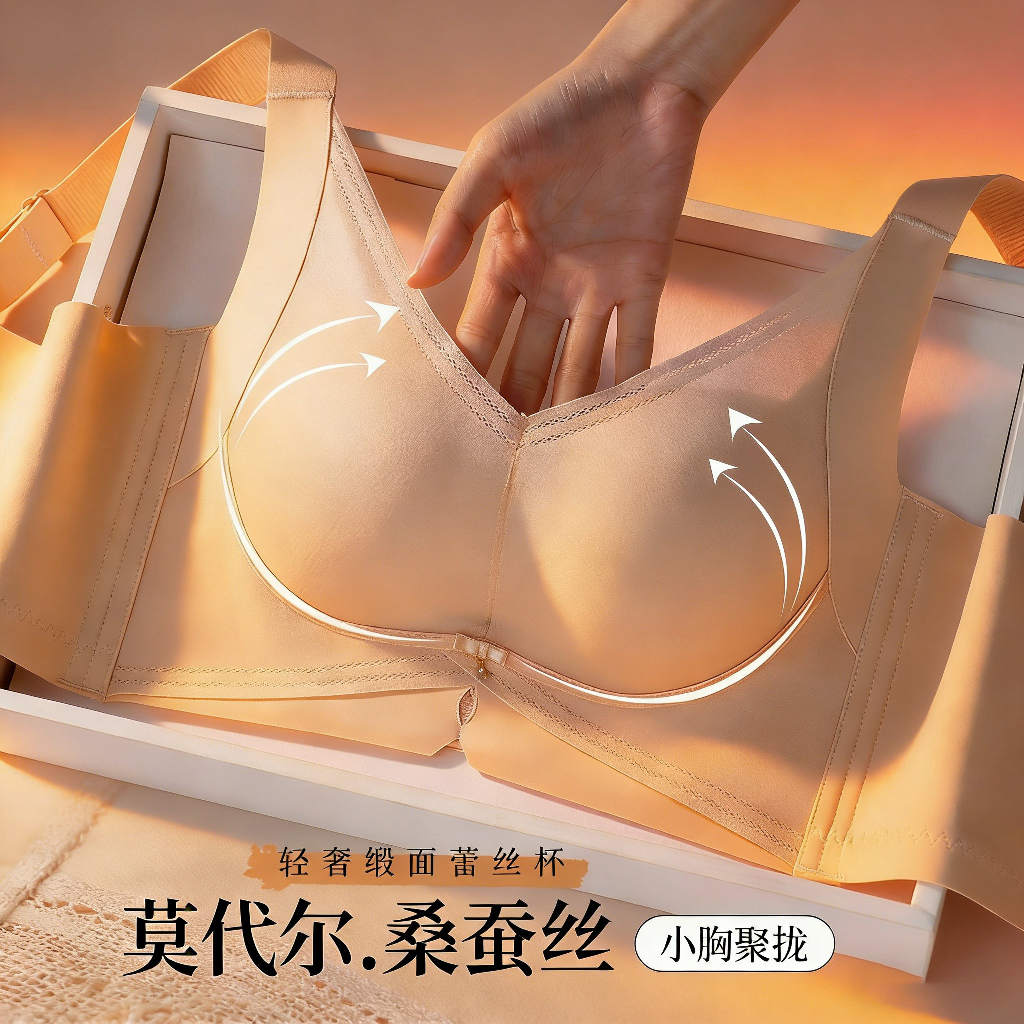 【桑蚕丝杯】六月玫瑰小胸聚拢调整型内衣女收副乳提拉防下垂文胸