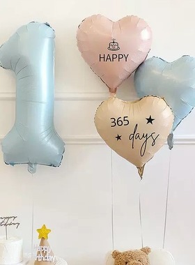 ins复古蓝数字气球装饰飘空男孩女宝宝周岁生日布置派对拍照布置