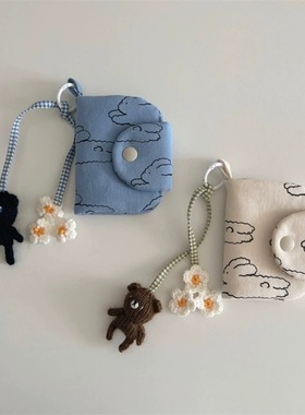 韩国ins小众零钱包可爱小兔子多层卡包碎花帆布包中包杂物包挂件