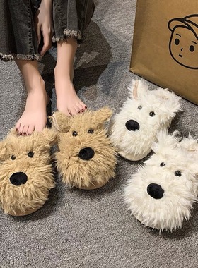 爆款潦小狗棉拖鞋女毛毛绒拖鞋可爱秋冬季室内家居防滑保暖