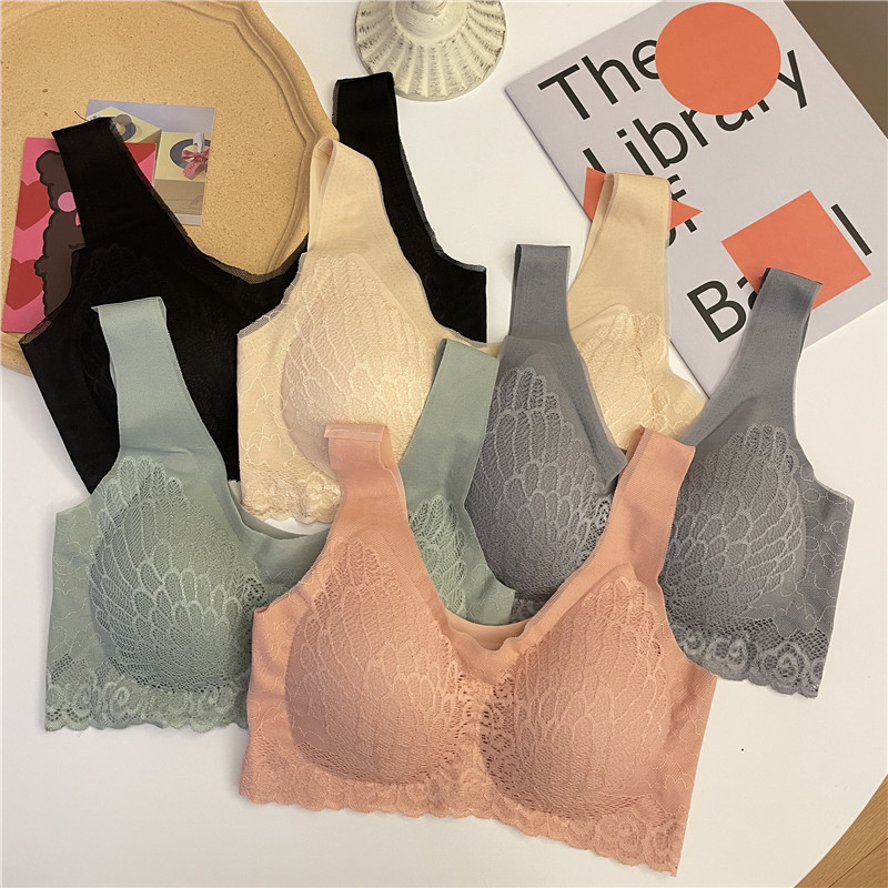 No reduction in real shooting, sports rimless underwear, women's small chest, seamless vest bra, lace back