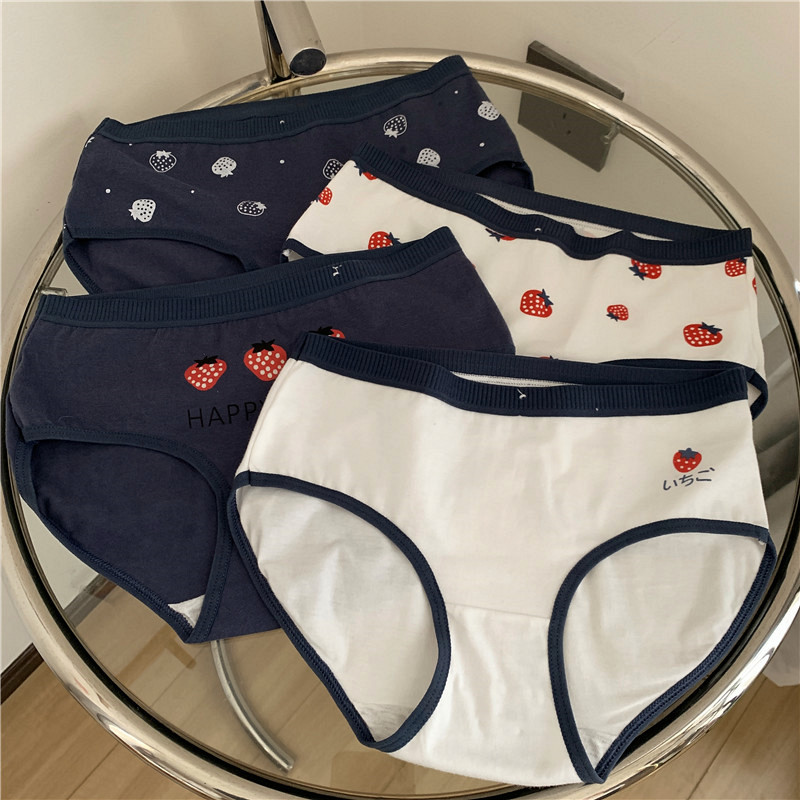 Women's Cotton Striped underwear Korean girl Japanese retro cute middle waist