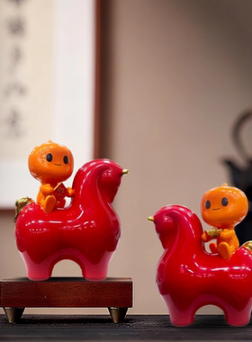 2026款淘公仔马年生肖陶瓷摆件红色喜庆新年礼物伴手礼福财双至
