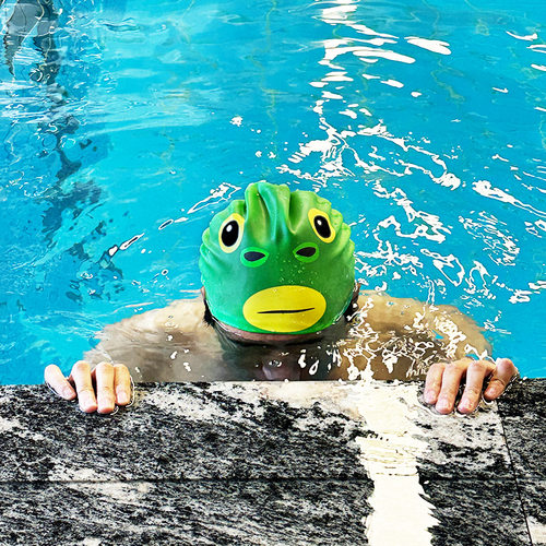 淘宝丑东西限定周边绿头鱼泳帽硅胶防水可爱泳帽