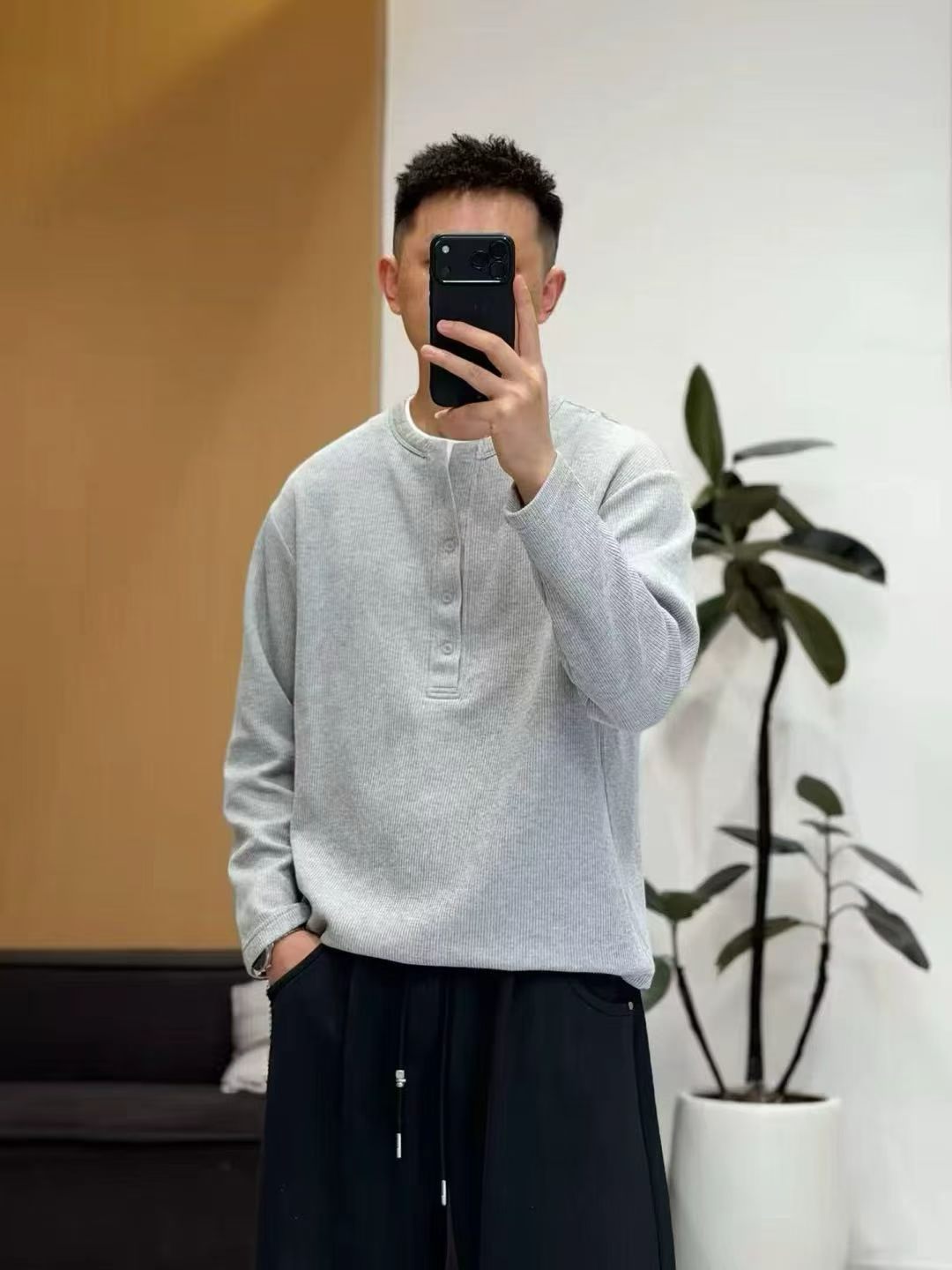 简易时尚简约纯色假两件卫衣男2026年秋季新款男装休闲打底衫