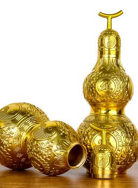 纯黄铜八卦葫芦摆件开口葫芦居家客厅装饰螺丝口五六帝钱葫芦摆件