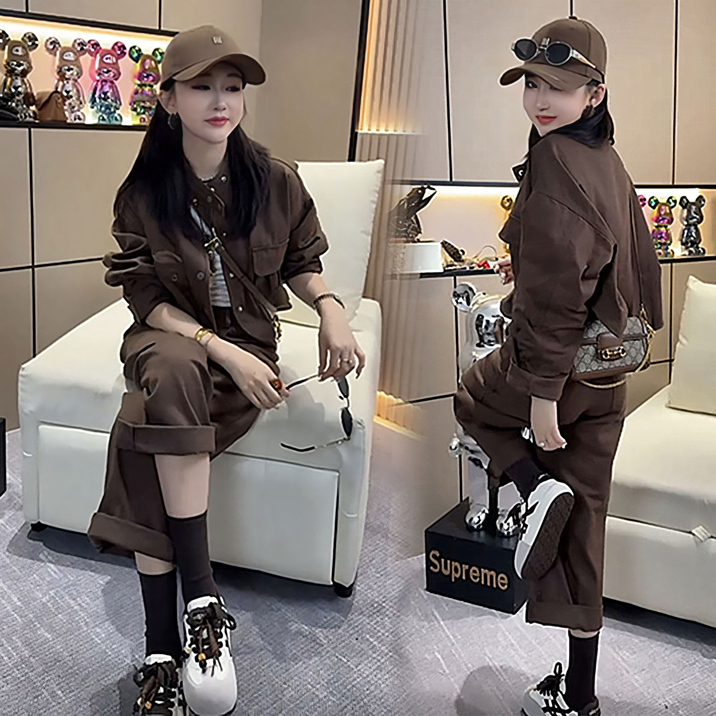 网红同款休闲套装女2025春秋新款时尚显瘦减龄短外套阔腿裤两件套