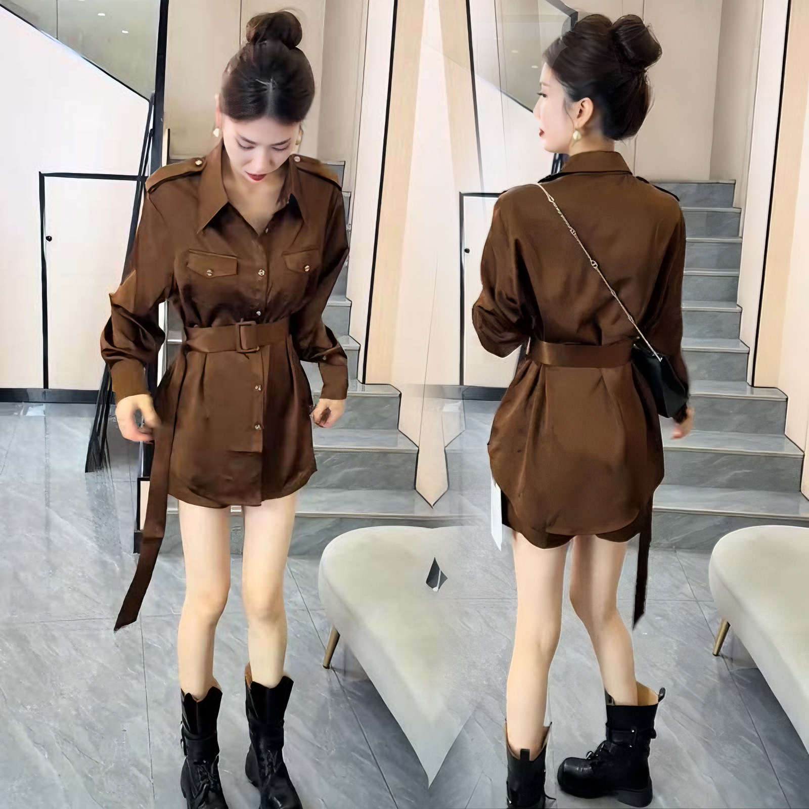 网红高级感时尚套装女2025春秋新款气质显瘦长袖衬衫短裤两件套潮
