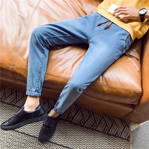 男收脚裤束脚牛仔裤男士宽松NZ05潮男哈伦小脚裤深色有5XL男装潮图片