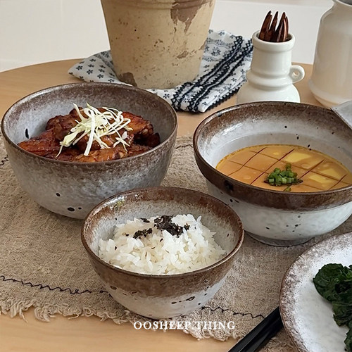 oosheep 日式手作粗陶餐具侘寂风面碗复古高颜值酸奶碗米饭碗套装