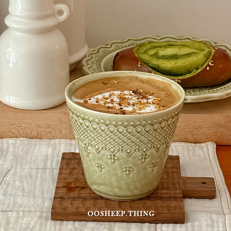 oosheep 日式复古手握咖啡杯高颜值陶瓷猪口拉花杯拿铁杯牛奶杯