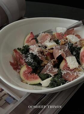 oosheep白色小众不规则燕麦碗高颜值斜口沙拉碗酸奶碗8寸brunch碗