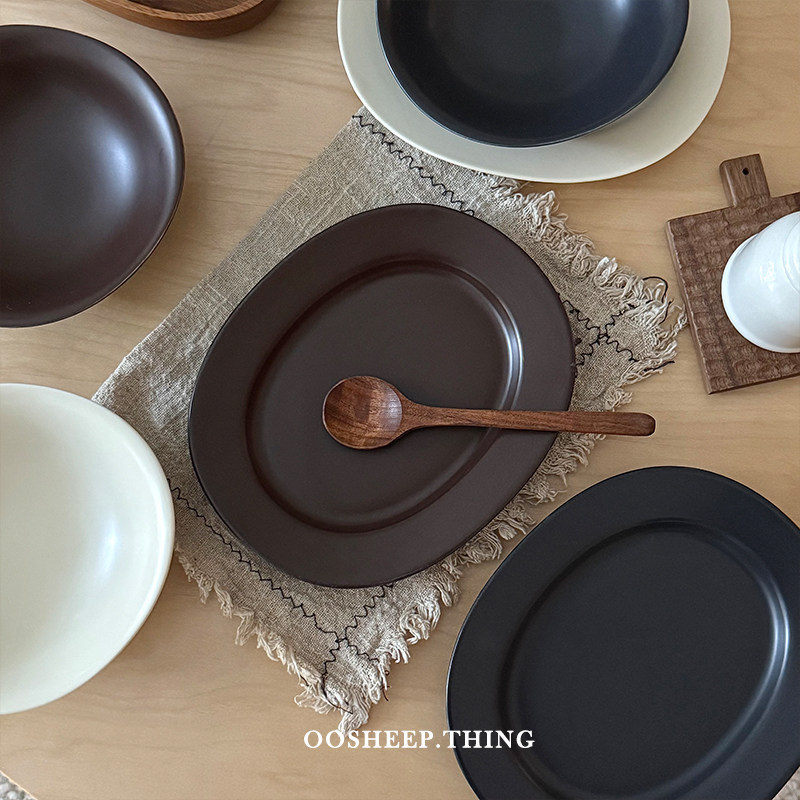 oosheep 高级感陶瓷盘子椭圆盘哑光中古风早餐盘甜品盘漂亮餐具,餐饮具,盘,淘宝优惠券,粉丝福利购,淘宝优惠卷