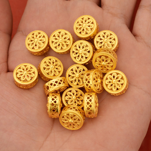 强保色沙金配件diy饰品古法金镂空花朵圆形隔珠手链手绳编织配珠
