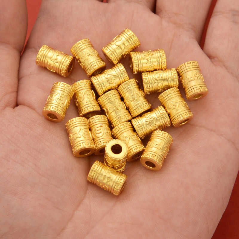 强保色沙金配件diy饰品古法金六字箴言桶珠隔珠手链手绳文玩配珠,饰品/流行首饰/时尚饰品新,其他DIY饰品配件,淘宝优惠券,粉丝福利购,淘宝优惠卷