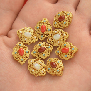 强保色尼泊尔沙金配件古法老金手工镶嵌手链隔珠手串diy饰品配饰