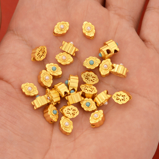 强保色沙金配件diy饰品古法金绿松珍珠如意隔珠手链手绳编织配珠